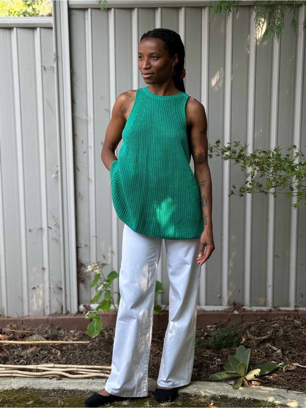 Universal Thread Green Open Back Sleeveless Knit Tank Top Tunic Size M